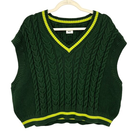 Sunday Best Aritzia Cable Knit Sweater Vest Green Size XL - Picture 1 of 9